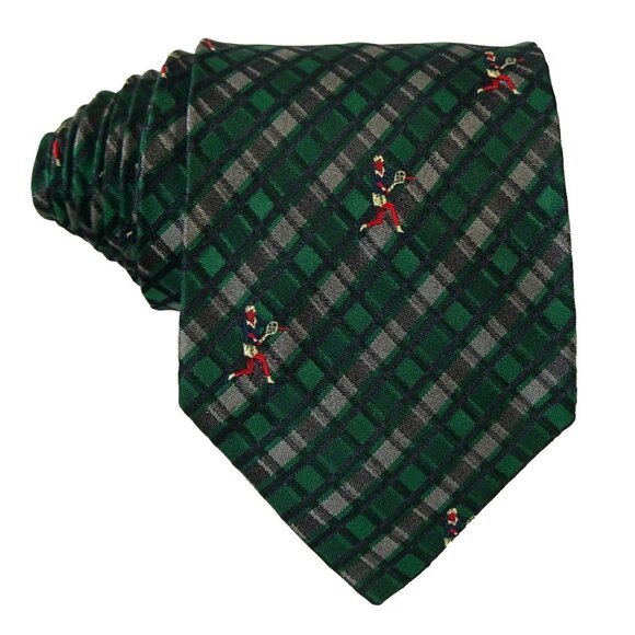 Tennis Silk Tie Green Silver Striped Necktie Made In Italy - Picture 2 of 4